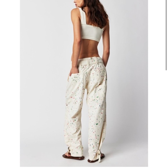 FREE PEOPLE Painter Pants NEW Size 6 Ecru Splatter NEW With Tag - Picture 9 of 15